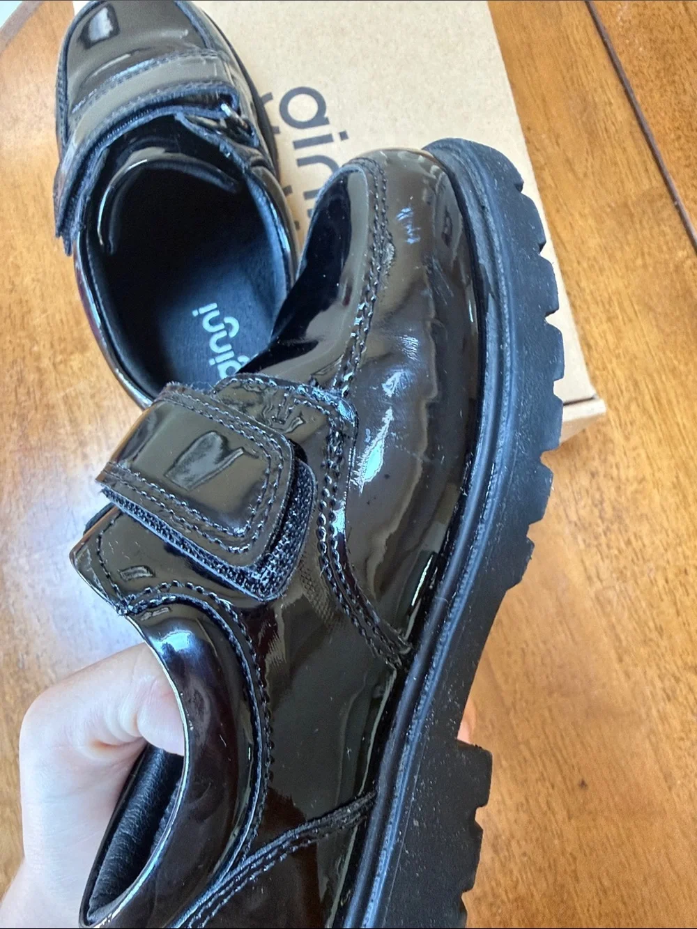 Kids Black Patent Leather Hook & Loop Dress Loafers